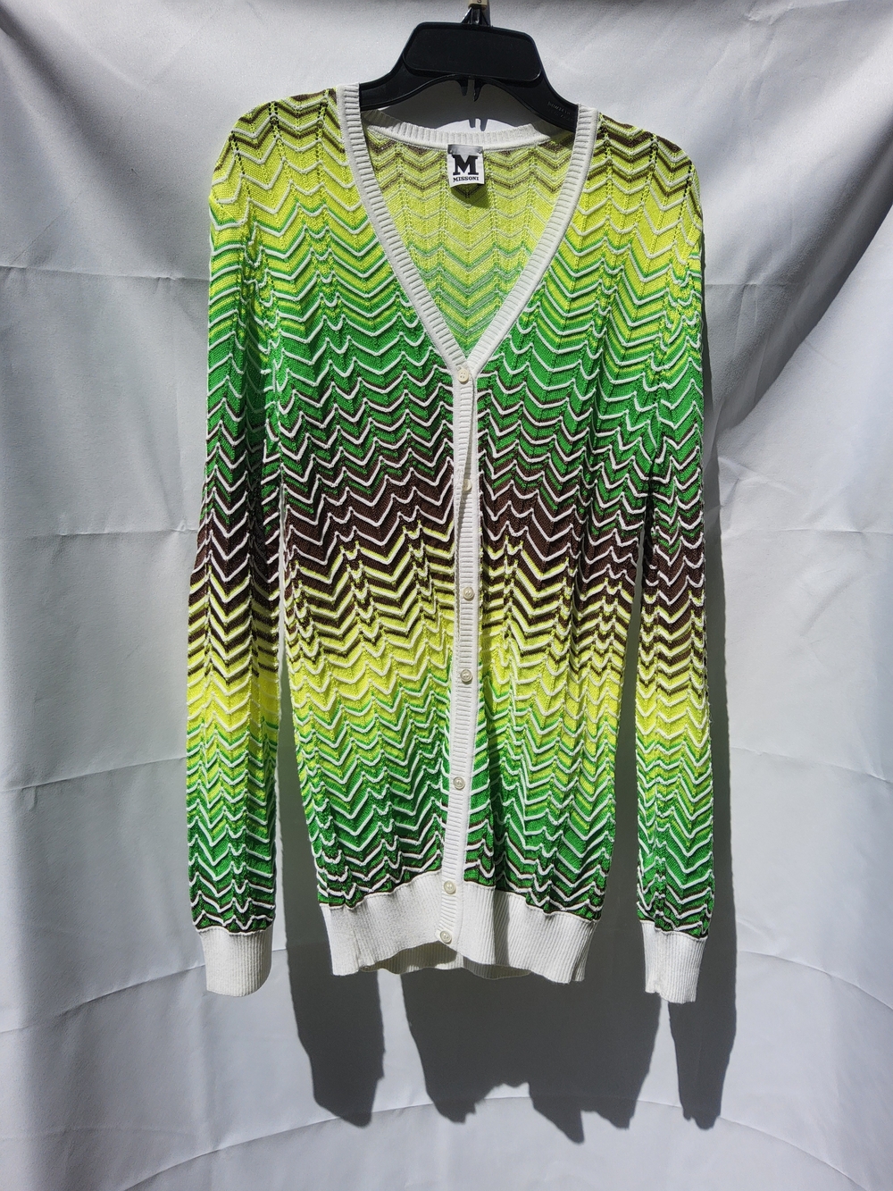 NWOT-Missoni Neon Green Gradient Chevron Knit Cardigan - Green, Yellow, Brown
